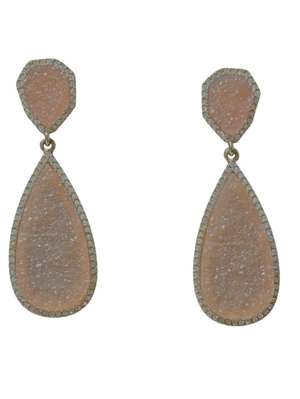 Retro Teardrop Dangle Earrings Sparkling Peach Druzy Stones Rhinestone Accents